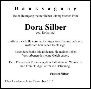 Traueranzeige von Dora Silber von trauer.echo-online.de