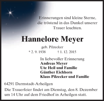 Traueranzeige von Hannelore Meyer von trauer.echo-online.de
