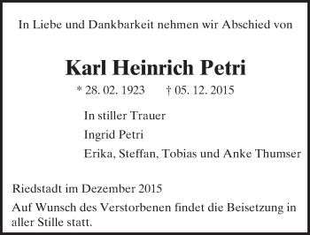 Traueranzeige von Karl Heinrich Petri von trauer.echo-online.de