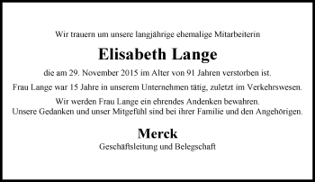 Traueranzeige von Elisabeth Lange von trauer.echo-online.de