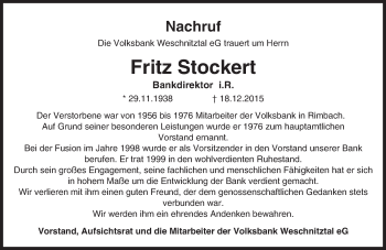 Traueranzeige von Fritz Stockert von trauer.echo-online.de