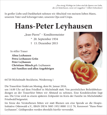 Traueranzeige von Hans-Peter Leyhausen von trauer.echo-online.de