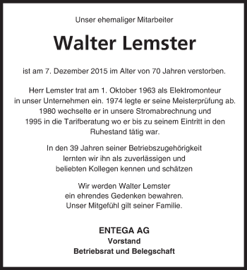 Traueranzeige von Walter Lemster von trauer.echo-online.de