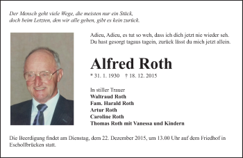 Traueranzeige von Alfred Roth von trauer.echo-online.de