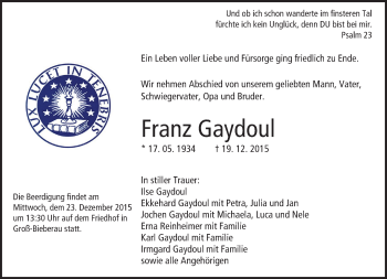 Traueranzeige von Franz Gaydoul von trauer.echo-online.de