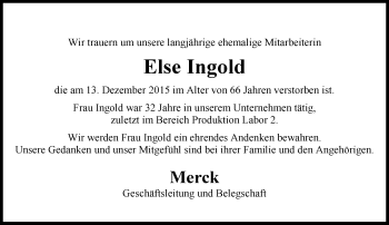 Traueranzeige von Else Ingold von trauer.echo-online.de