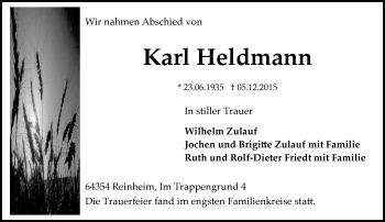 Traueranzeige von Karl Heldmann von trauer.echo-online.de