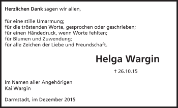 Traueranzeige von Helga Wargin von trauer.echo-online.de