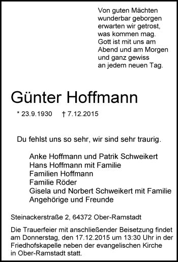 Traueranzeige von Günter Hoffmann von trauer.echo-online.de