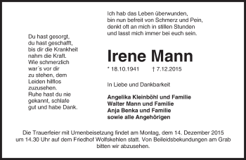 Traueranzeige von Irene Mann von trauer.echo-online.de