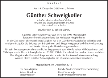 Traueranzeige von Günther Schweigkofler von trauer.echo-online.de