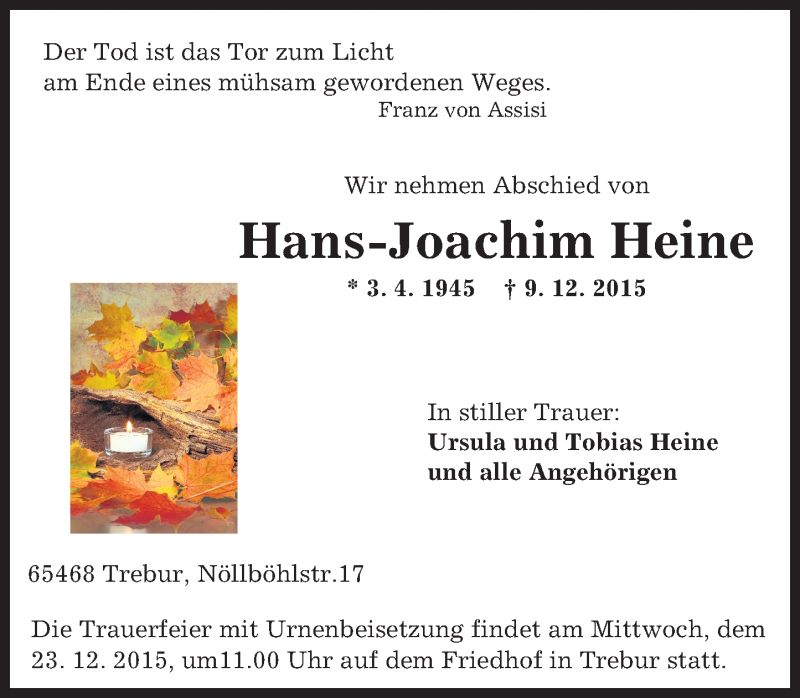  Traueranzeige für Hans-Joachim Heine vom 17.12.2015 aus trauer.echo-online.de