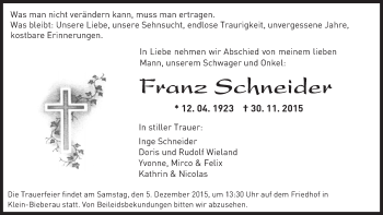 Traueranzeige von Franz Schneider von trauer.echo-online.de