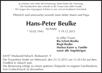 Traueranzeige von Hans-Peter Beulke von trauer.echo-online.de