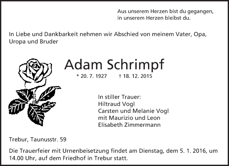  Traueranzeige für Adam Schrimpf vom 30.12.2015 aus trauer.echo-online.de