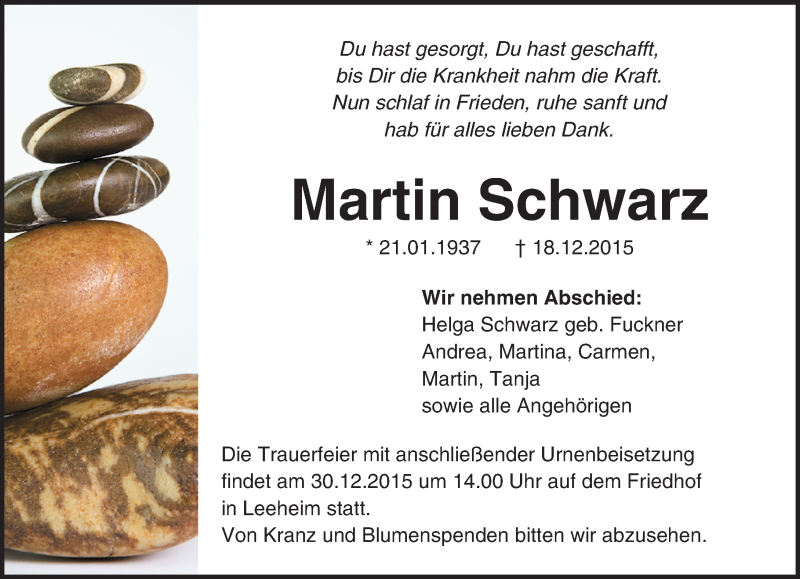  Traueranzeige für Martin Schwarz vom 23.12.2015 aus trauer.echo-online.de
