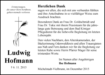 Traueranzeige von Ludwig Hofmann von trauer.echo-online.de