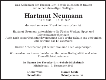Traueranzeige von Hartmut Neumann von trauer.echo-online.de