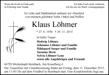 Traueranzeige von Klaus Löhmer von trauer.echo-online.de