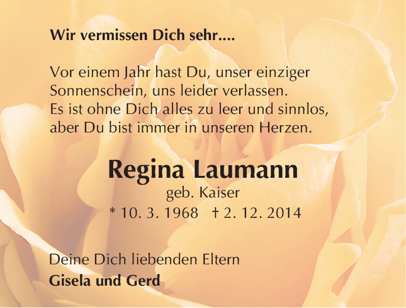  Traueranzeige für Regina Laumann vom 02.12.2015 aus trauer.echo-online.de