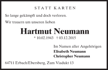 Traueranzeige von Hartmut Neumann von trauer.echo-online.de