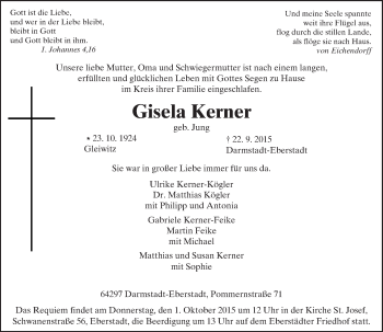 Traueranzeige von Gisela Kerner von trauer.echo-online.de