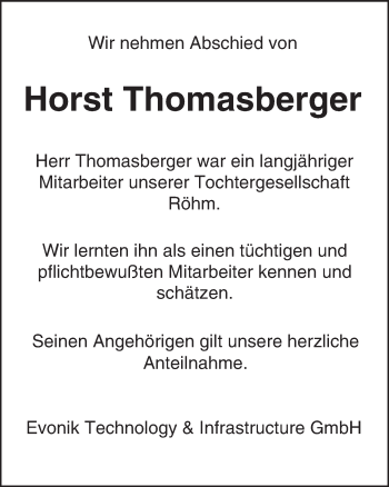 Traueranzeige von Horst Thomasberger von trauer.echo-online.de