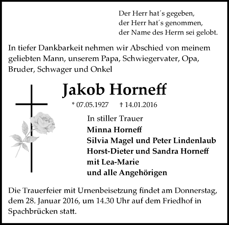  Traueranzeige für Jakob Horneff vom 23.01.2016 aus trauer.echo-online.de