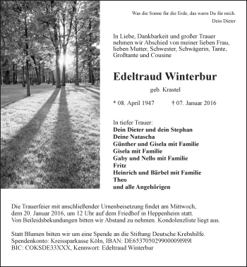 Traueranzeige von Edeltraud Winterbur von trauer.echo-online.de