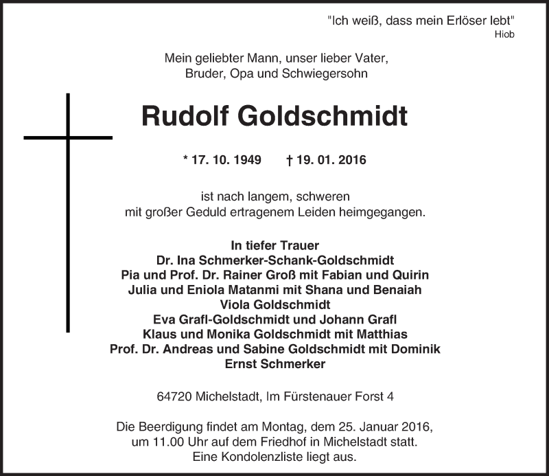  Traueranzeige für Rudolf Goldschmidt vom 23.01.2016 aus trauer.echo-online.de