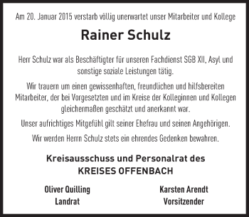 Traueranzeige von Rainer Schulz von trauer.echo-online.de