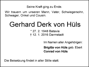 Traueranzeige von Gerhard Derk von Hüls von trauer.echo-online.de