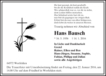 Traueranzeige von Hans Bausch von trauer.echo-online.de