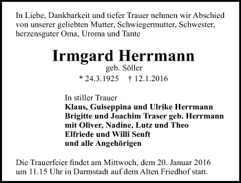 Traueranzeige von Irmgard Herrmann von trauer.echo-online.de