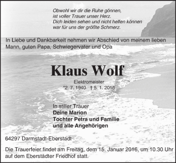 Traueranzeige von Klaus Wolf von trauer.echo-online.de