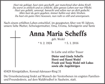 Traueranzeige von Anna Maria Scheffs von trauer.echo-online.de