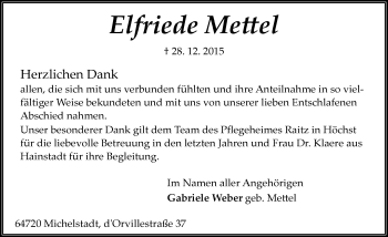 Traueranzeige von Elfriede Mettel von trauer.echo-online.de
