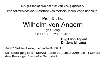 Traueranzeige von Wilhelm von Angern von trauer.echo-online.de