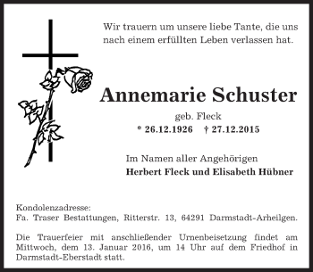 Traueranzeige von Annemarie Schuster von trauer.echo-online.de