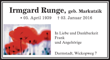 Traueranzeige von Irmgard Runge von trauer.echo-online.de