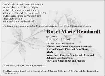 Traueranzeige von Rosel MarieReinhardt von trauer.echo-online.de