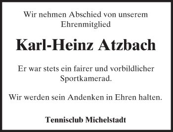 Traueranzeige von Karl-Heinz Atzbach von trauer.echo-online.de