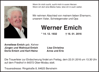 Traueranzeige von Werner Emich von trauer.echo-online.de