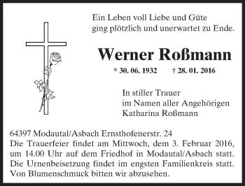 Traueranzeige von Werner Roßmann von trauer.echo-online.de