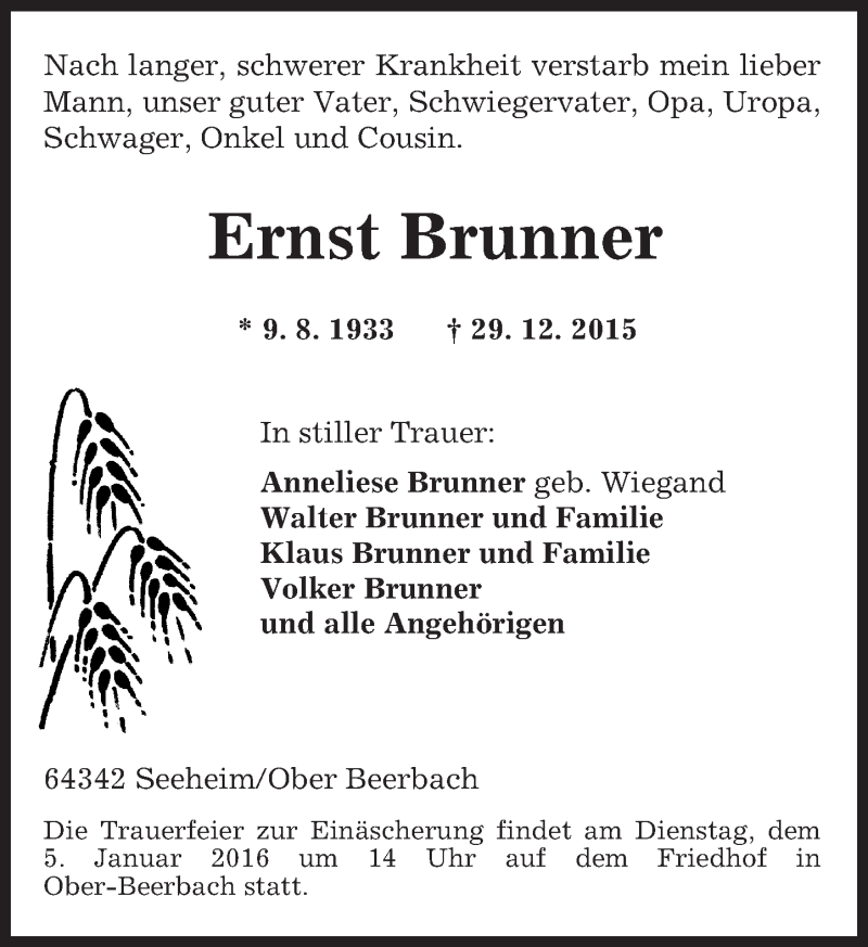  Traueranzeige für Ernst Brunner vom 02.01.2016 aus trauer.echo-online.de