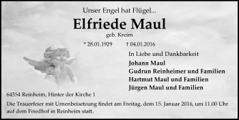 Traueranzeige von Elfriede Maul von trauer.echo-online.de