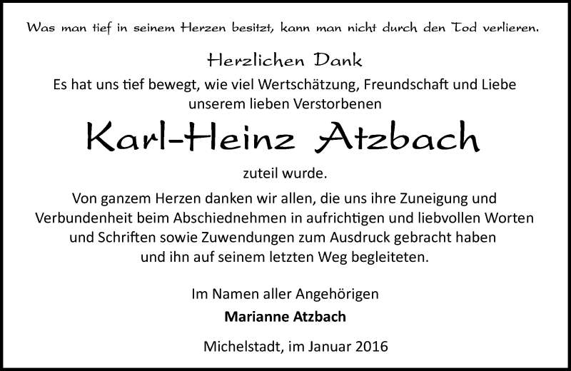  Traueranzeige für Karl-Heinz Atzbach vom 23.01.2016 aus trauer.echo-online.de