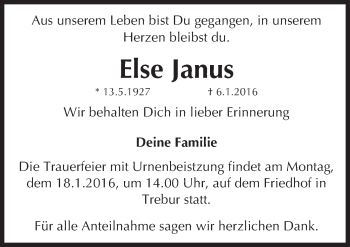 Traueranzeige von Else Janus von trauer.echo-online.de