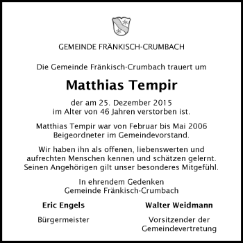 Traueranzeige von Matthias Tempir von trauer.echo-online.de