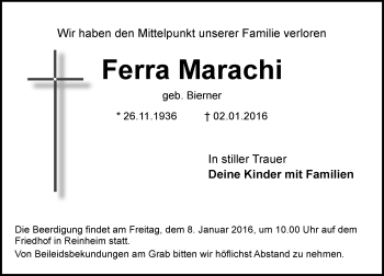 Traueranzeige von Ferra Marachi von trauer.echo-online.de